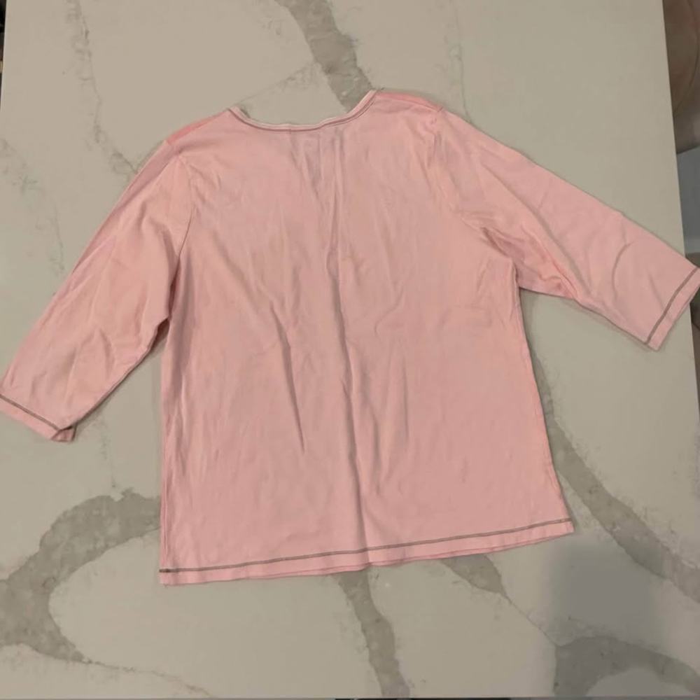 Y2K Blue Canyon Henley Top Women’s 1X Pink Floral Bird Print Rhinestone V Neck - Picture 6 of 6